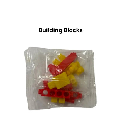 A collection of assorted building blocks inside a bag, clearly marked with the words "building blocks" for fun and creativity.